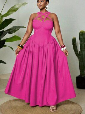 Pick Womens Plus Size Elegant Sexy Spaghetti Strap Sleeveless Flowy maxi Dress